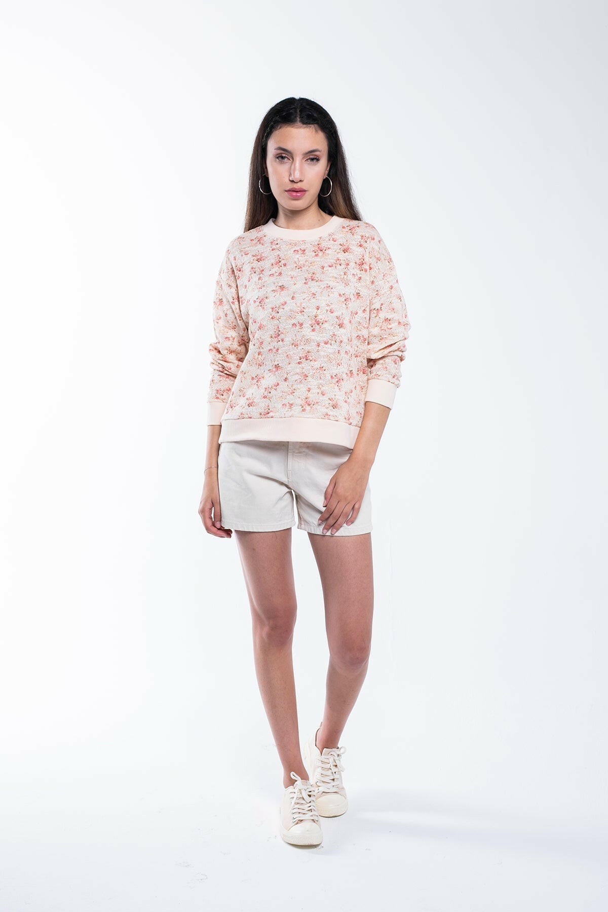 Floral print 100% cotton sweatshirt in pink with breathable fabric