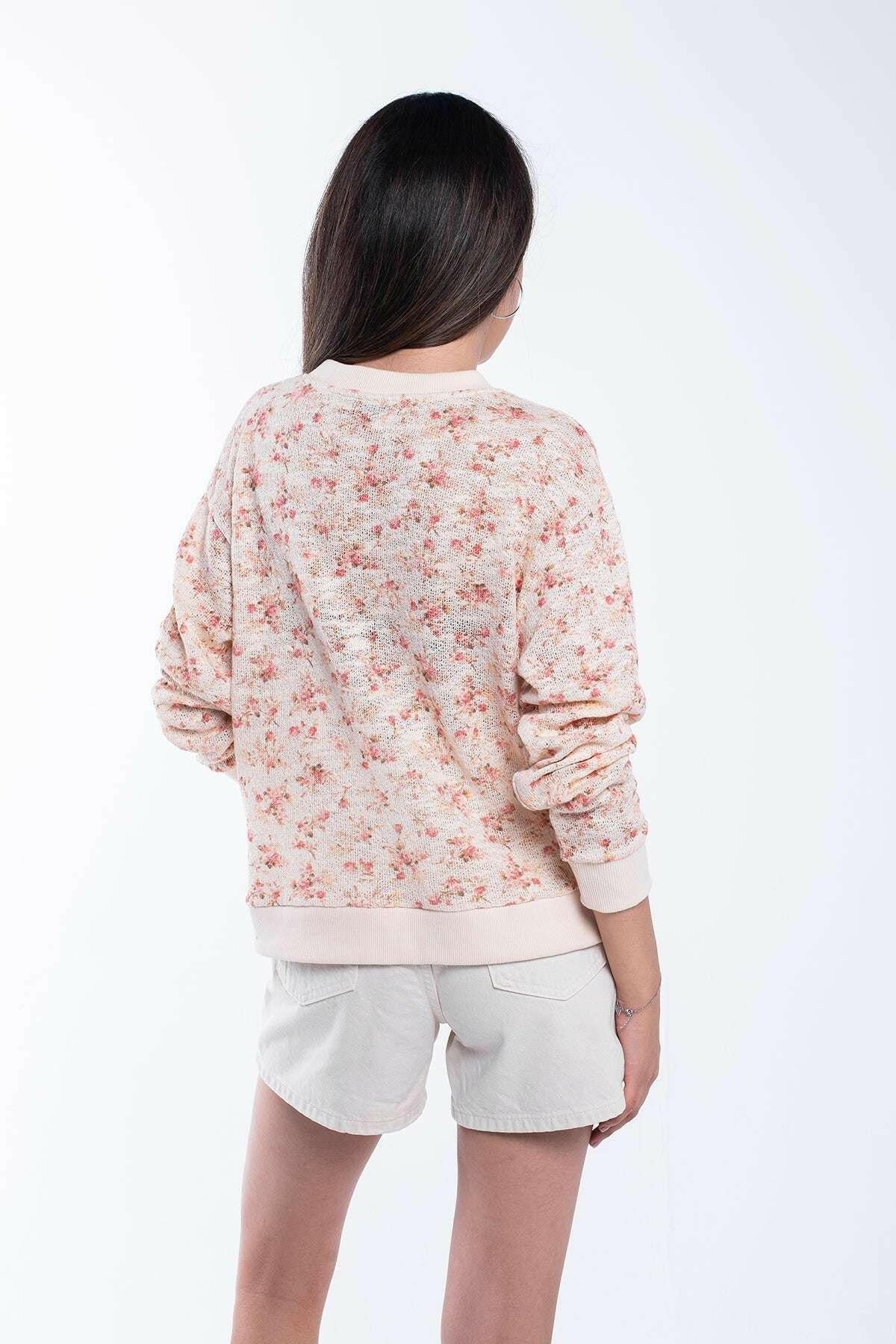 Floral print 100% cotton sweatshirt in pink with breathable fabric