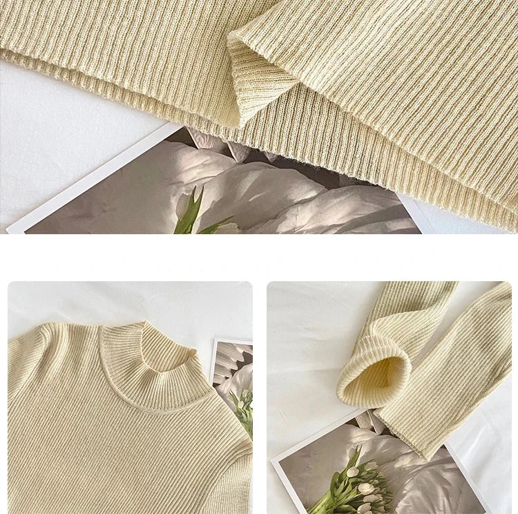 Women’s Mock Neck Slim Knitted Sweater – Autumn Winter Pullover