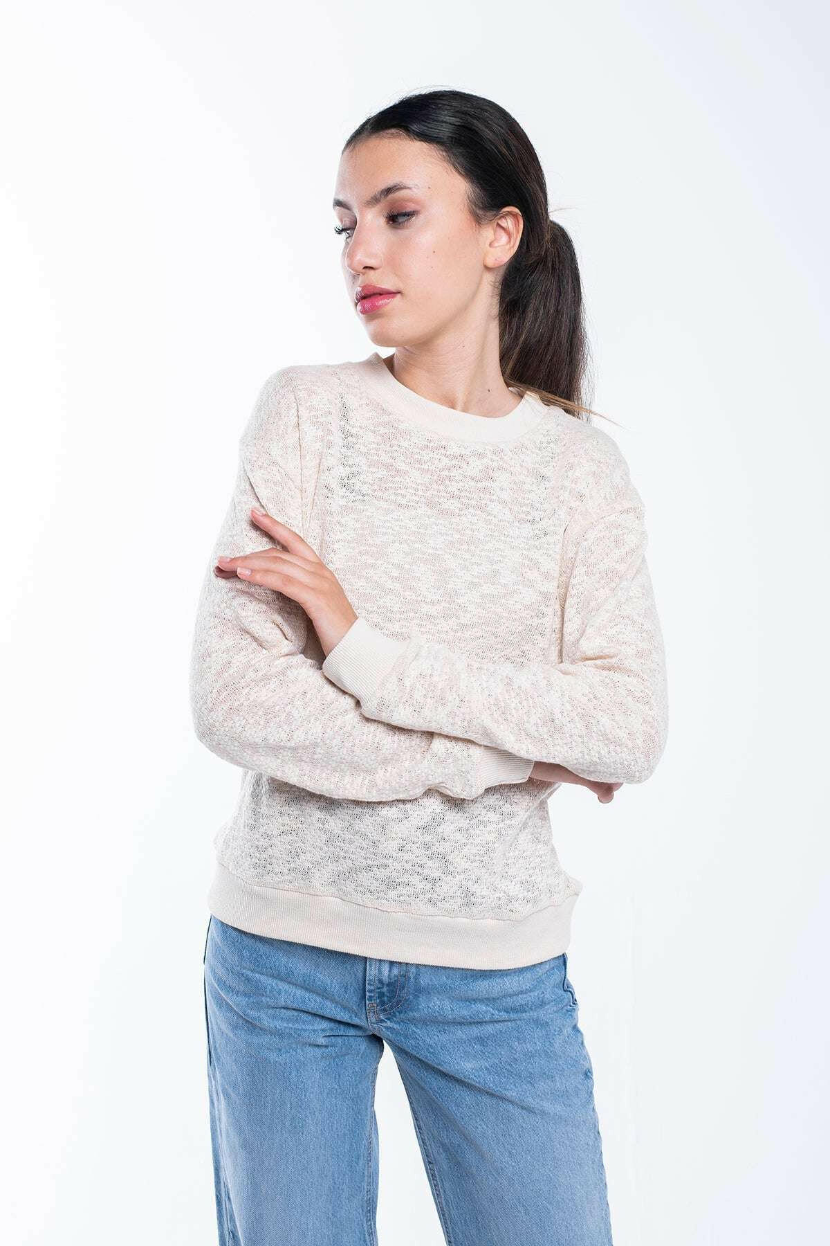 Regular fit plain beige pullover sweatshirt made from 100% cotton