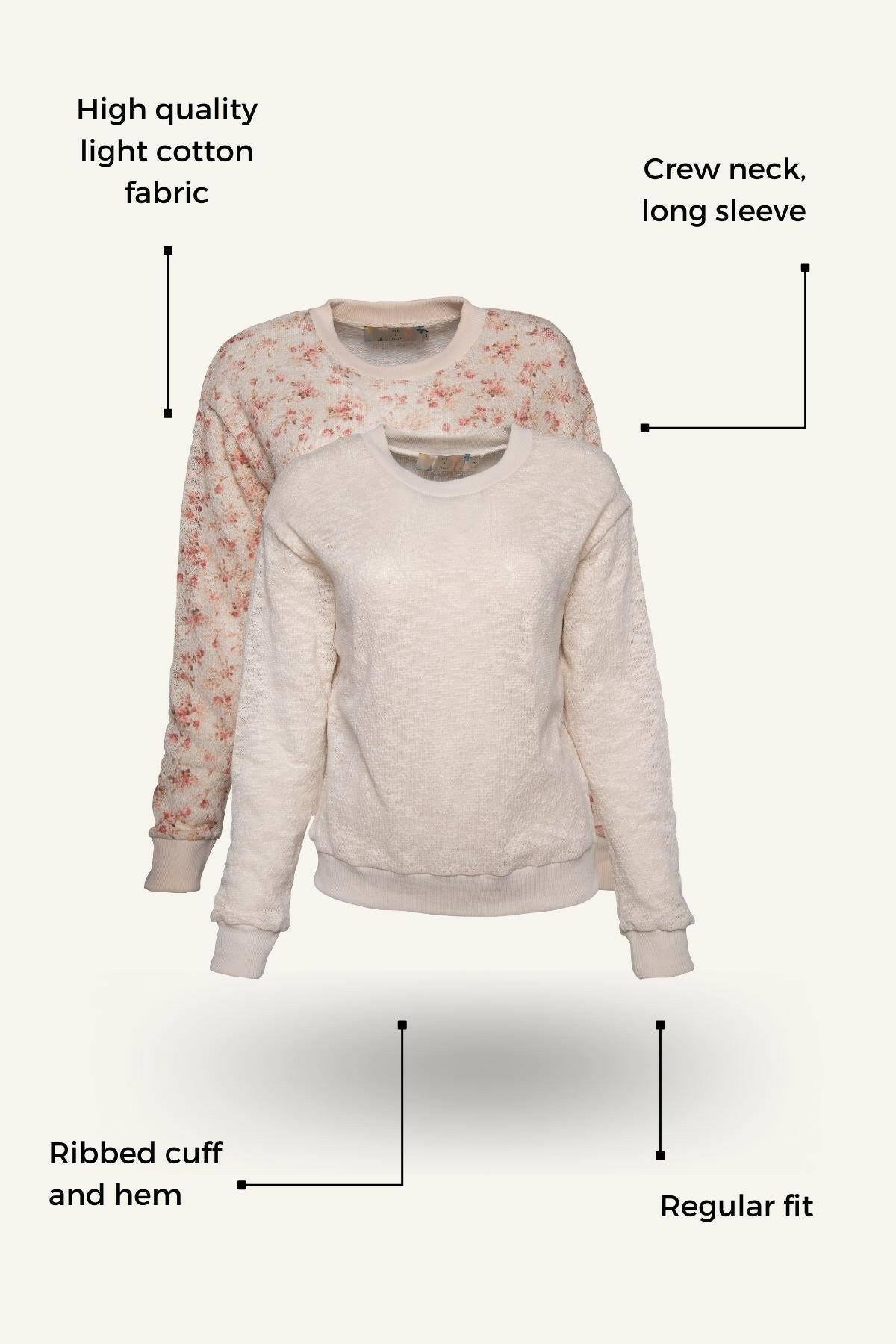 Floral print 100% cotton sweatshirt in pink with breathable fabric