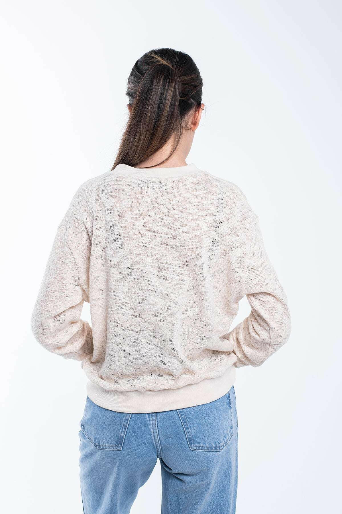 Regular fit plain beige pullover sweatshirt made from 100% cotton