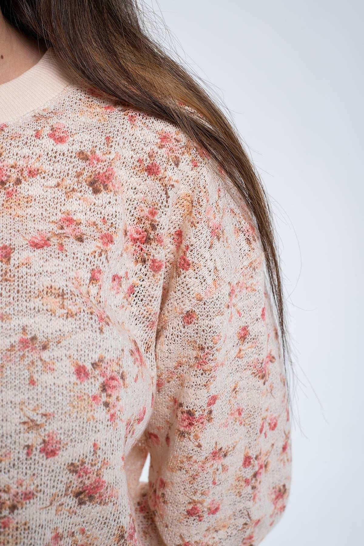 Floral print 100% cotton sweatshirt in pink with breathable fabric