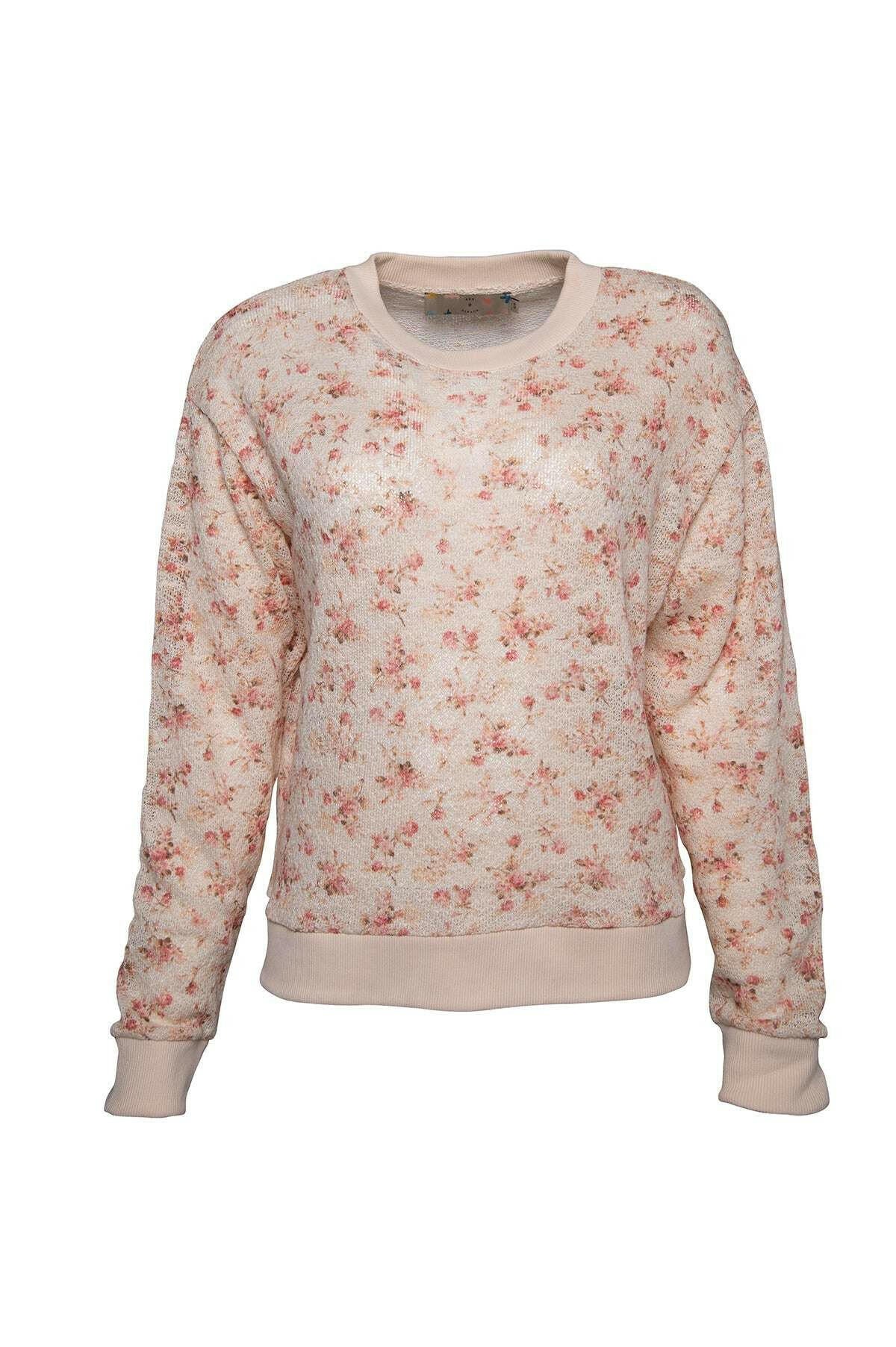 Floral print 100% cotton sweatshirt in pink with breathable fabric
