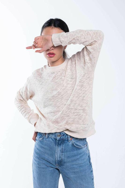 Regular fit plain beige pullover sweatshirt made from 100% cotton
